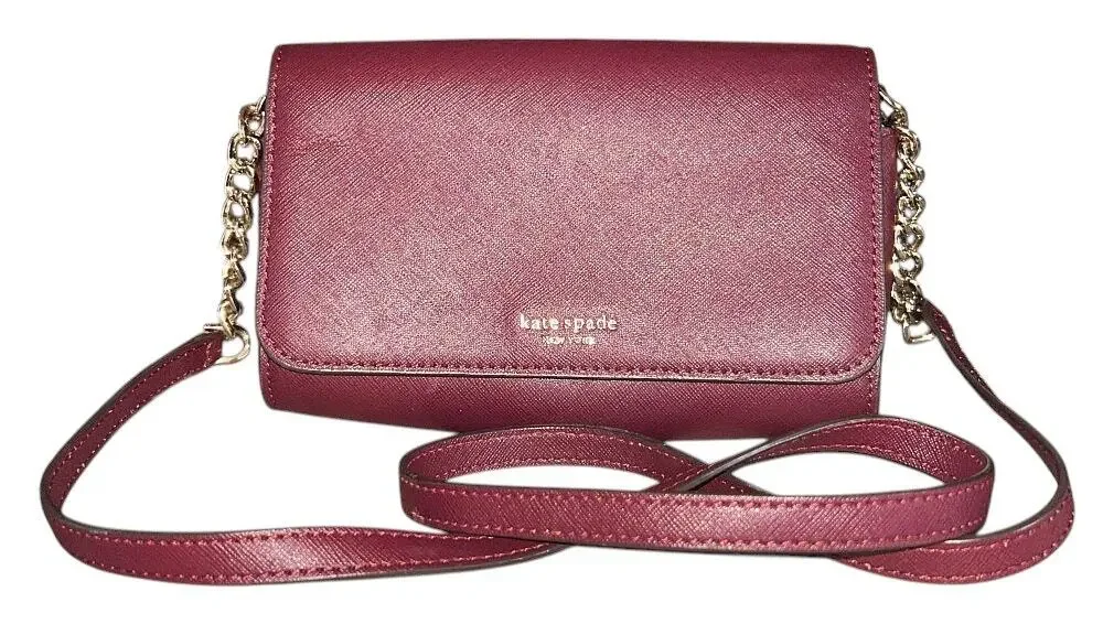Kate Spade Cameron Small Flap Leather Burgundy Crossbody Bag